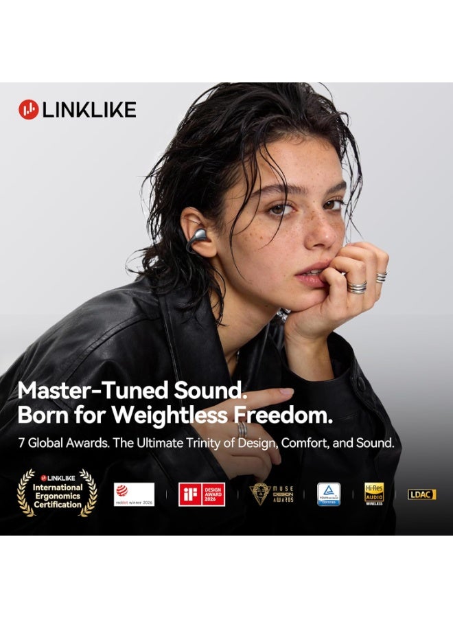 Linklike RingStar Air Open-Ear Wireless Headphones, Dual Device Connectivity, AI Noise-Cancelling Mic, 50+ Hrs Playtime, Quick Charge, All-Day Comfort Fit Earbuds for iOS/Android - Black - Image 2